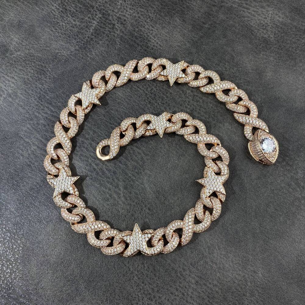 Luxury Bling Hip Hop Men Boy Jewelry Solid Back Heavy Rock Punk Cz Infinity Chain Star Charm Necklace