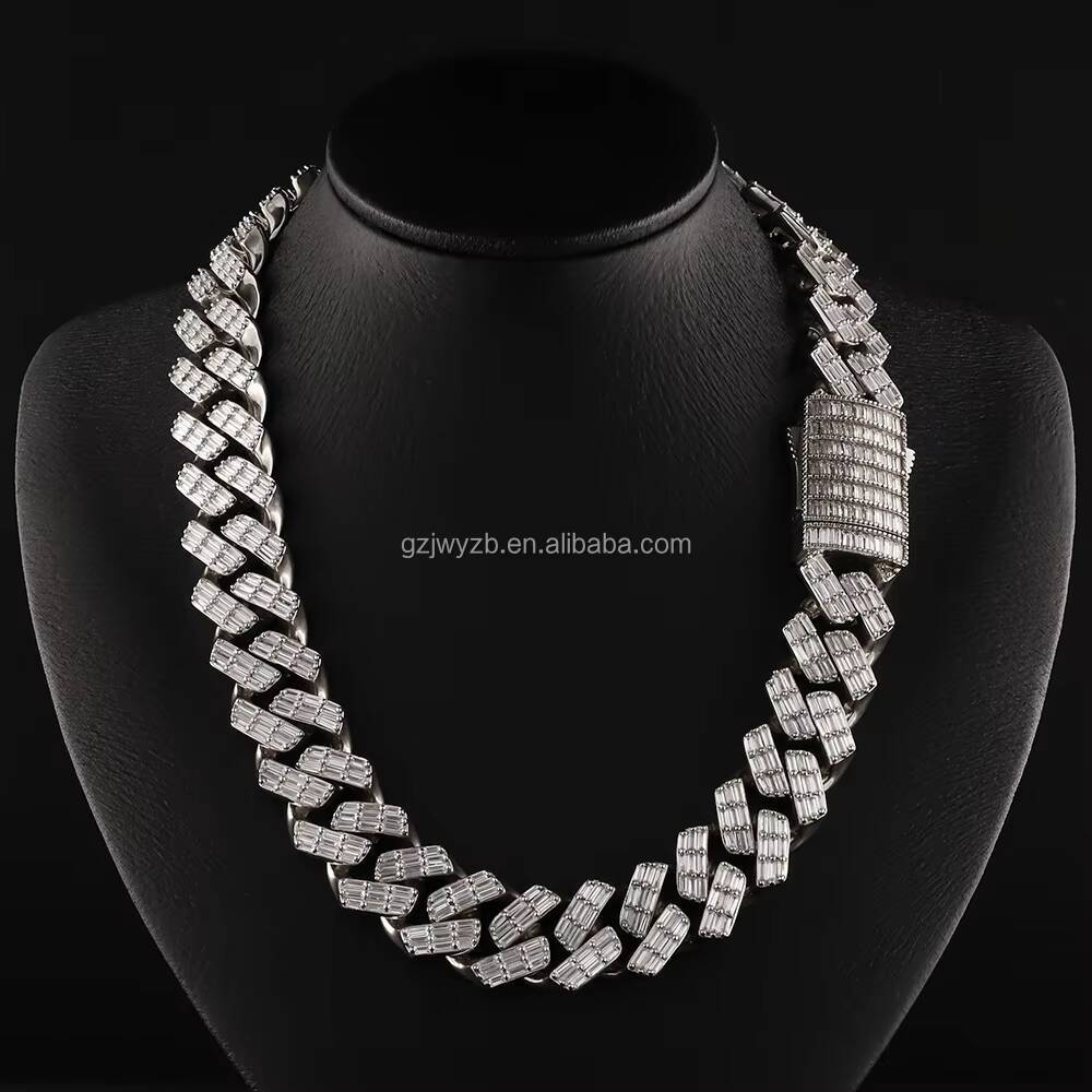 New Arrival Hip Hop Jewelry Diamond Moissanite Iced Out 925 Silver Gold Plated Men Necklace Baguette Cuban Chain