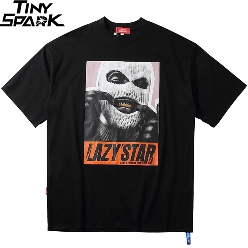 Oversize Hip Hop T Shirt Men Streetwear Harajuku Masked Man Print Tshirt Short Sleeve Cotton Casual T-Shirt Black Plus Size 210329