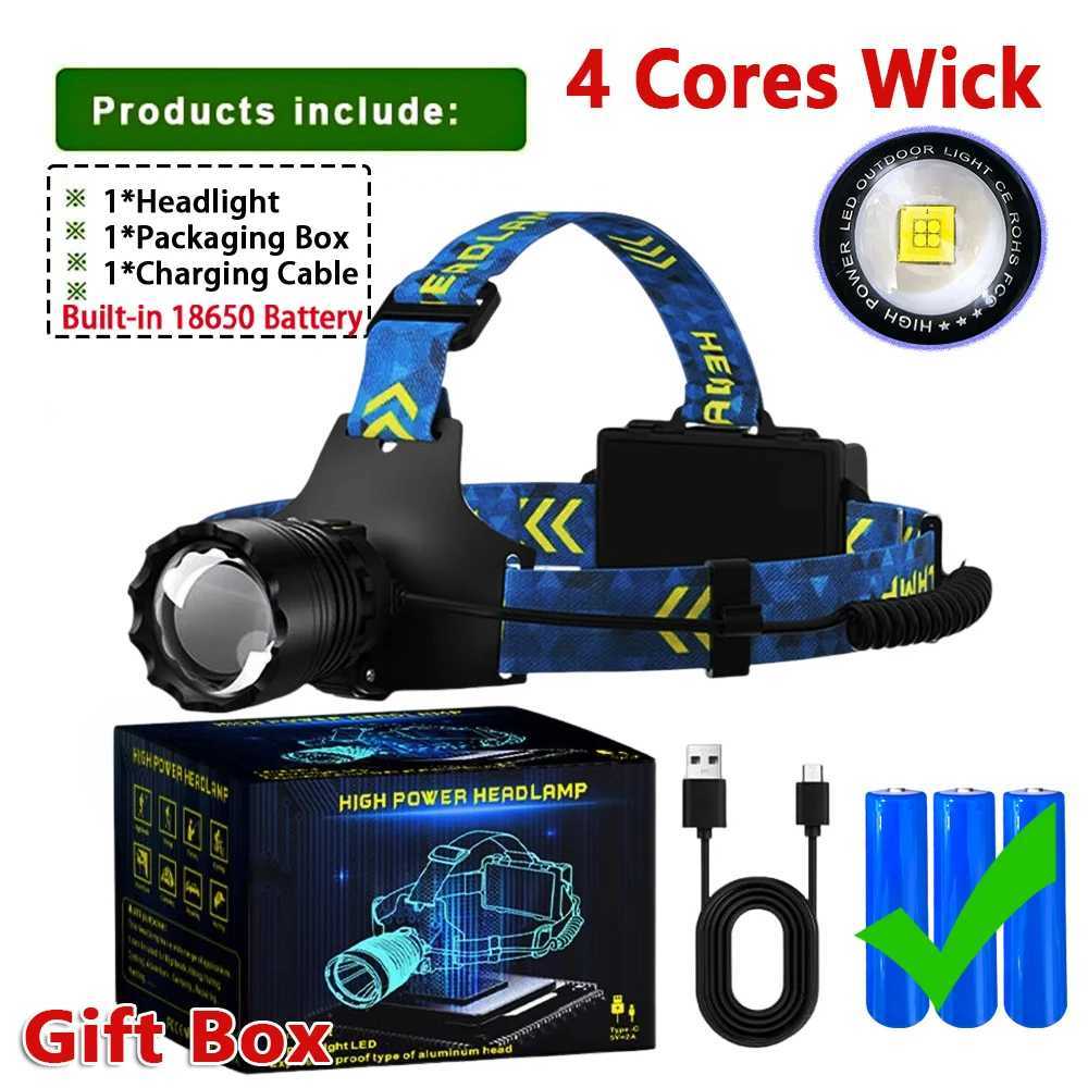 High Power Spotlight Long Rang Wick 4LED Headlamp Telescopic Zoom Head Flashlight Fishing Light Lamp Torch For Camping Fishing J250925