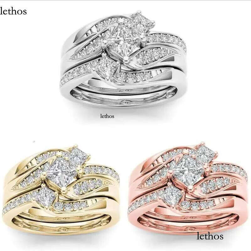 DHcollections Rose Gold Plated Simulated Dia Micro Set With Zircon Three Engagement Ring 7f