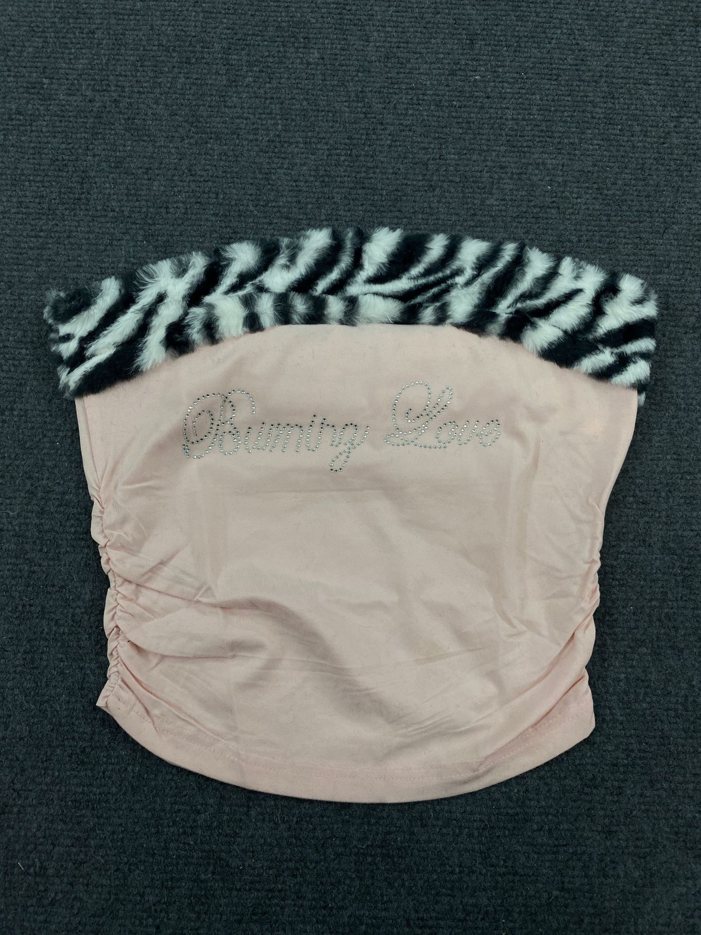 Sweet and Spicy Design Slim Fit Tight Plush Leopard Print Patchwork Crop Hot Girl Women's Tube Top Vest