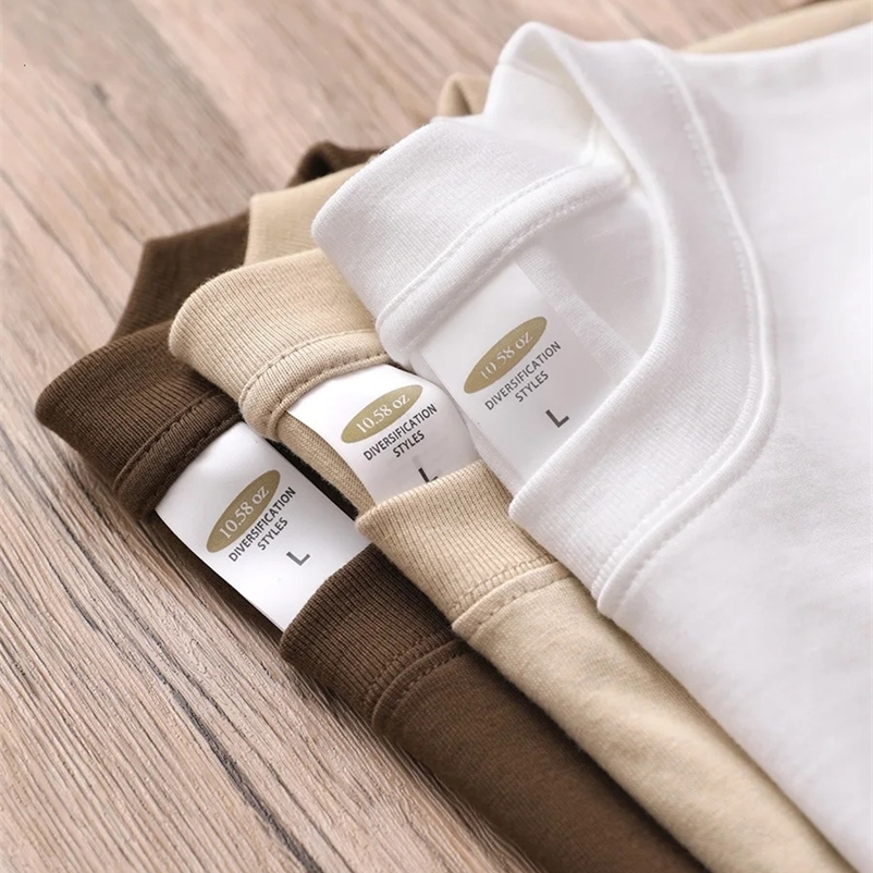 10.58oz 300g heavy-duty cotton ultra-fine solid color shoulder short sleeved mens summer T-shirt 241024