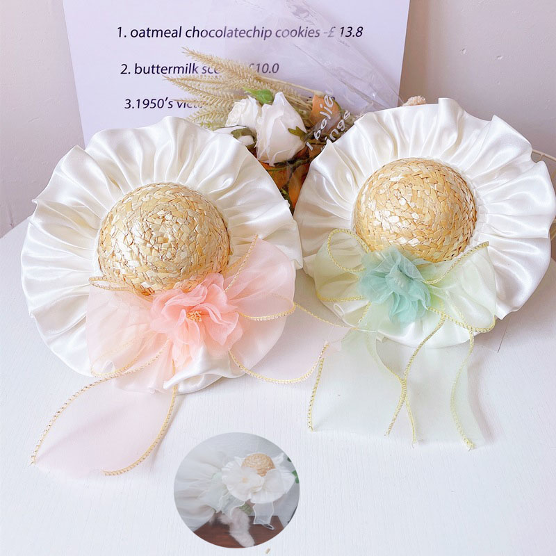 Designer Pets Elegant Straw Hat Cat Ribbon Bowknot Beach Hat Cat Neckerchiefs for Daily Collocation