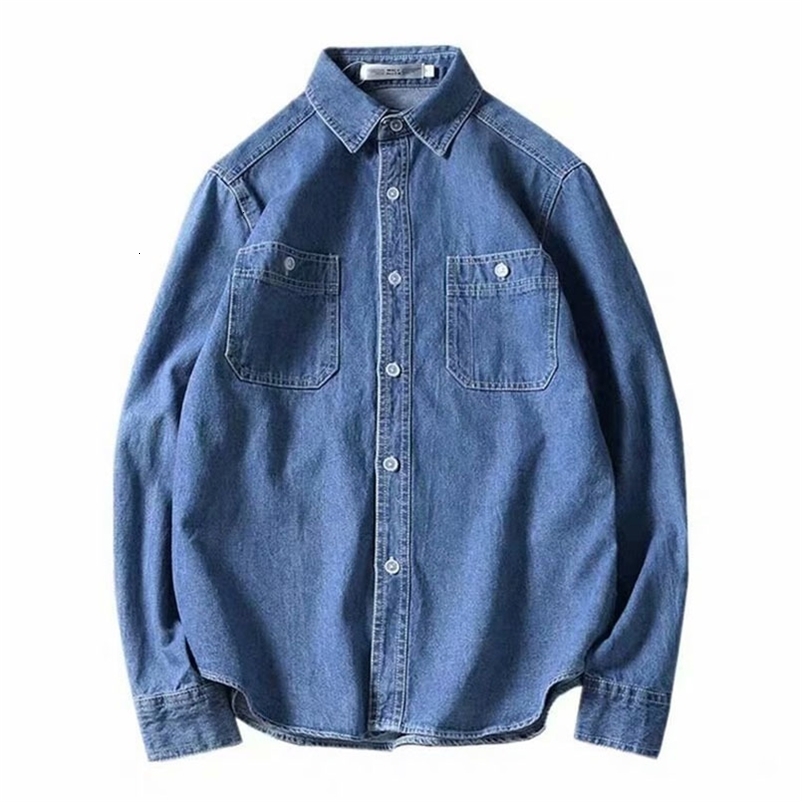Men's Casual Shirts Vintage Denim Casual Shirt Men Long Sleeve Jean Jacket Japanese Streetwear Baggy Outerwear Fashion Mens Clothes 230322
