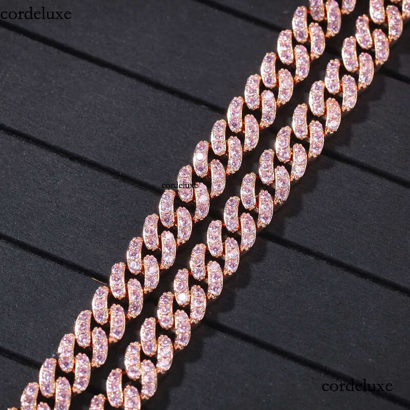Iced Out Miami Cuban Link Chain Mens Gold Chains PINK Necklace Bracelet Fashion Hip Hop Jewelry 9MM f8
