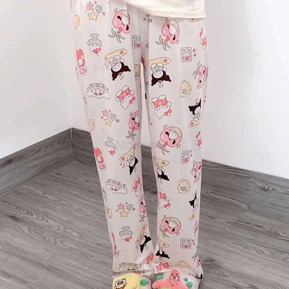 Sanrio Anime Women Casual Pants Hello Kitty Kawaii Pajama Pants Home Cotton Loose Girls Student Can Be Worn Outside Trousers L250925