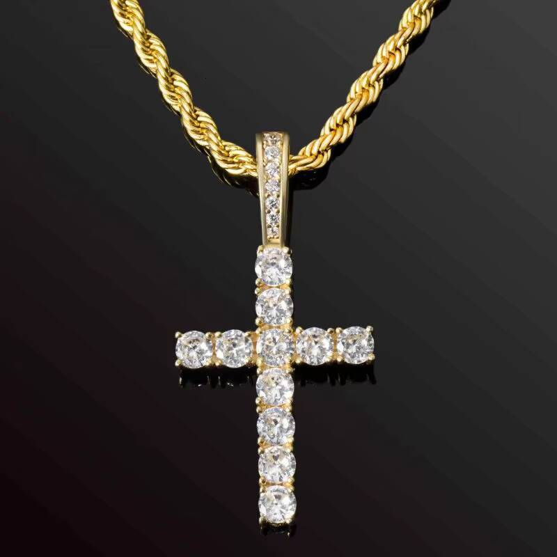 JWY 925 Sterling Silver Cross Pendant Necklace Fashion Jewelry with Moissanite for Childrens Hip Hop Iced Out Style