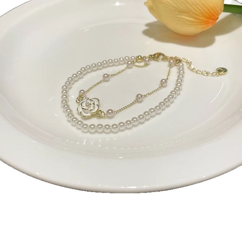 bracelets designer bracelet camellia pearl for women new niche exquisite accessories minimalist style double layer stacking bracelet designer women br