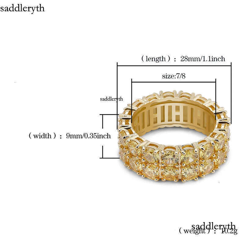 Design Color Mens Ring Micro Pave 2 Row Chain Big 3A Gold Zircon Shiny Hip Hop Finger Rings For Men Women Jewelry 3b 79 ee