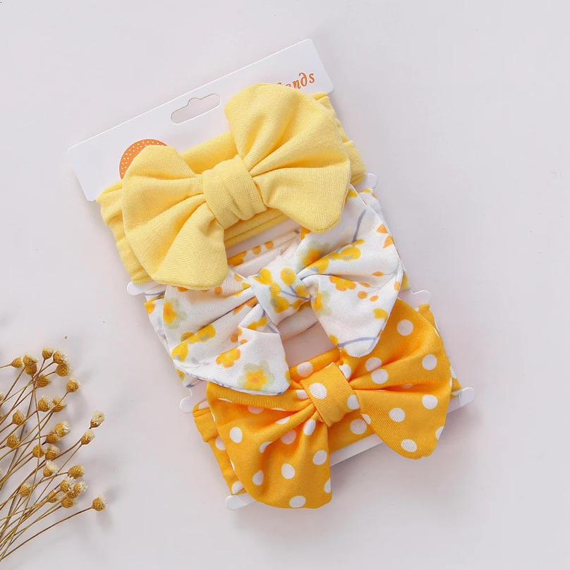 3Pcs/Set Cute Cotton Bows Baby Headbands born Infant Ealstic Hairbands Boys Girsl Dot Striped Flower Print Kids Headwraps 250528