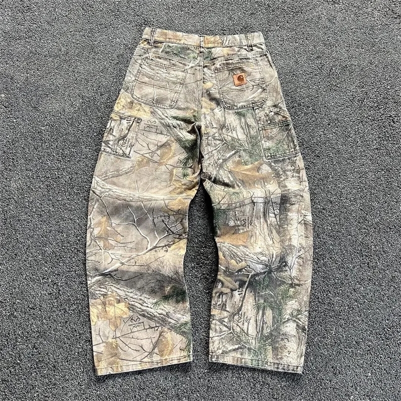 American Y2K Harajuku Maple Leaf Printed Laundry Jeans Mens Straight Leg Loose Trouser Street Trend Hip Hop Womens Jeans 241007