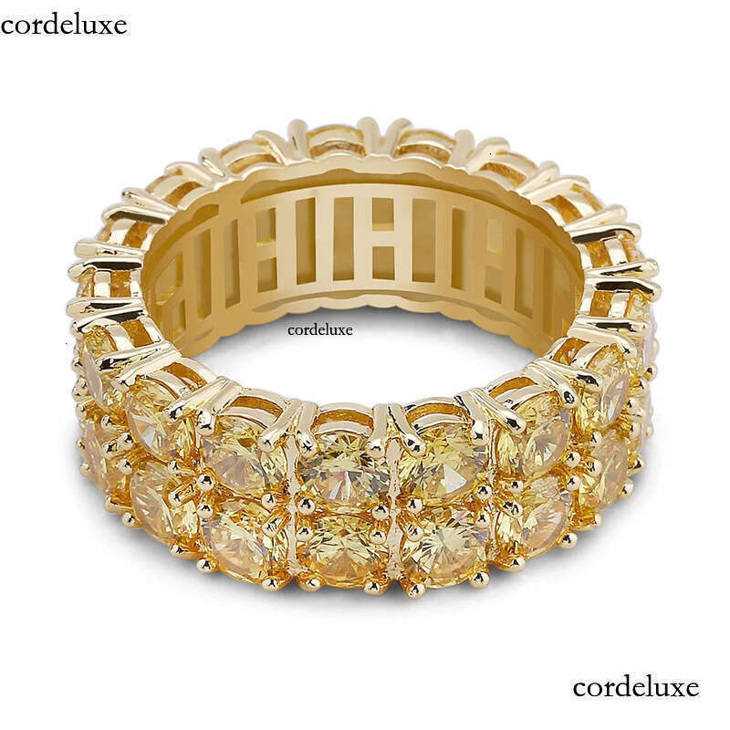 Design Color Mens Ring Micro Pave 2 Row Chain Big 3A Gold Zircon Shiny Hip Hop Finger Rings For Men Women Jewelry 74