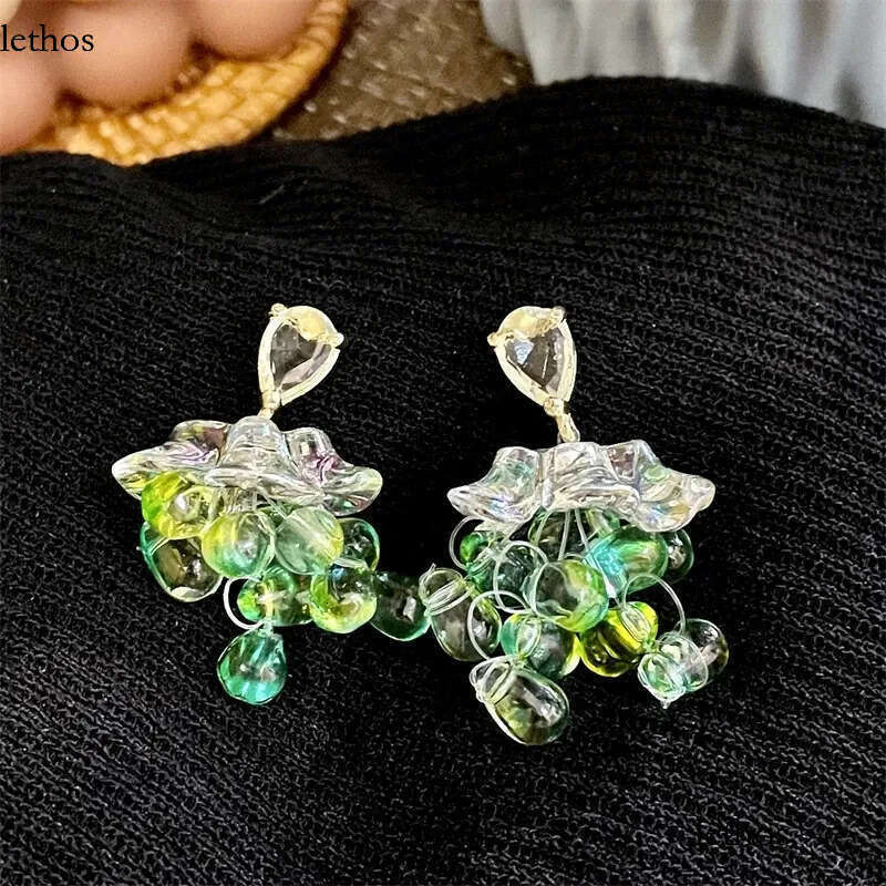 Dangle Chandelier 2022 Fashion Transparent Green Crystal Grape Drop Earrings For Women Personality Spring Summer New Pendientes 1a