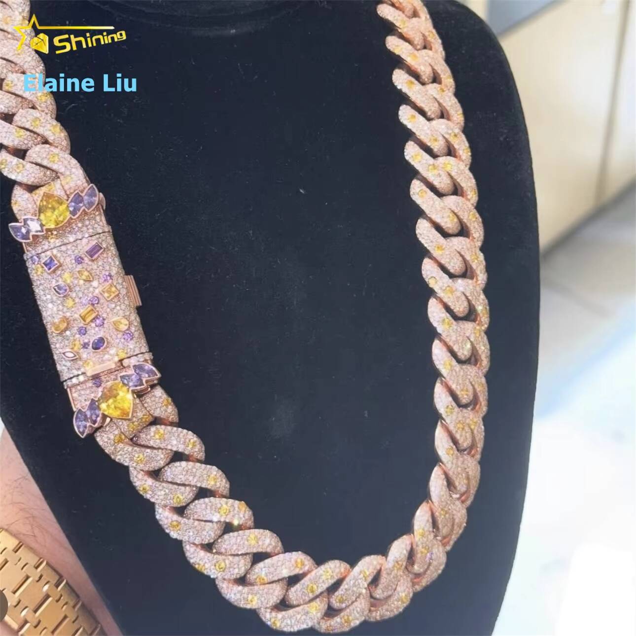 Iced Out Customized Trend Moissanite Hip Hop Jewelry 20MM VVS Moissanite Diamond 925 Sterling Silver Miami Cuban Link Chain Necklace