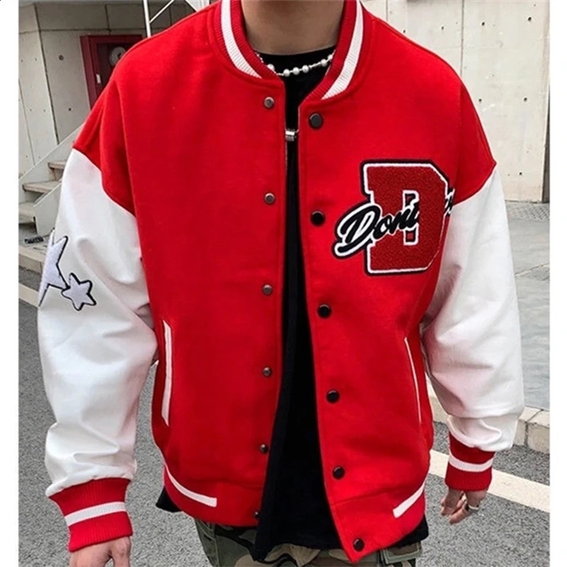 Letter embroidery mens jacket coat stitching embroidery baseball uniform mens casual loose Y2K jacket couple clothes 240911