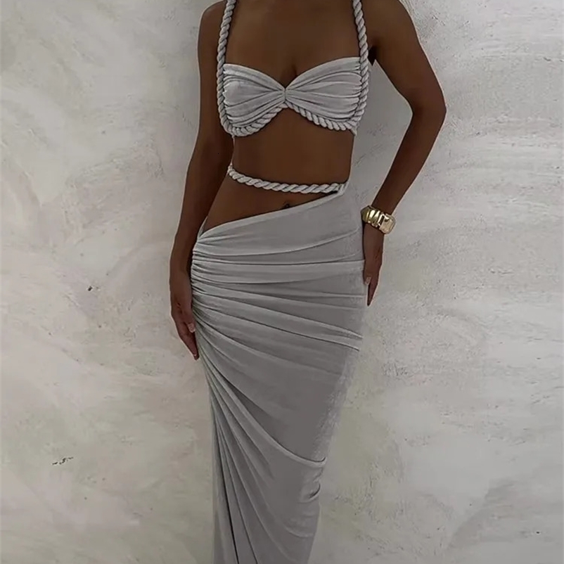 Weird Puss Bandage Ruched 2-piece Womens Square Collar BrTight Pants Summer Vacation Beach Party Trend Set 250422