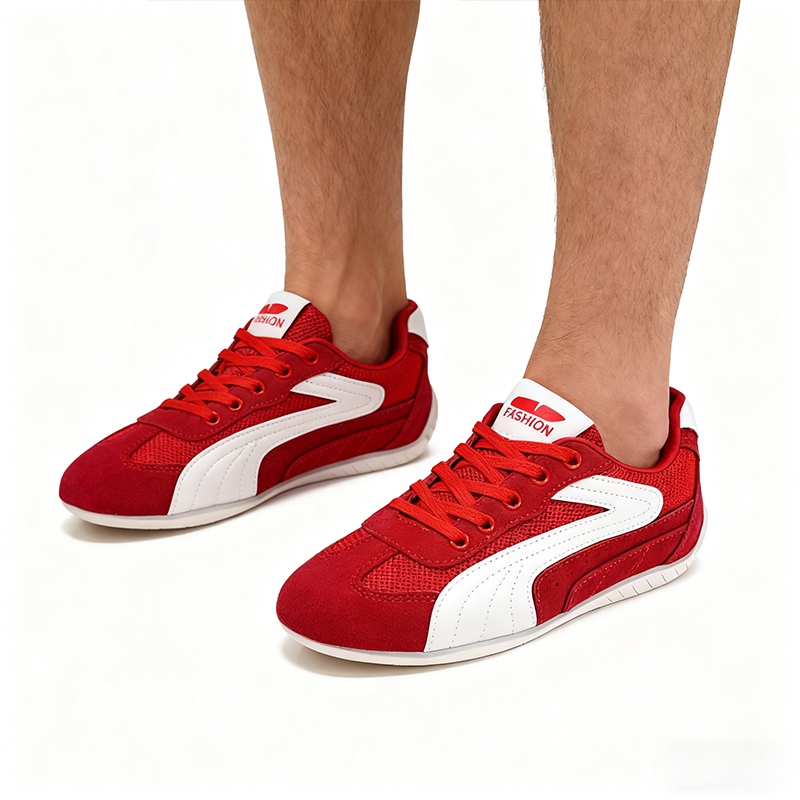 Casual Shoes Boys' Retro - Style German Training Kids' Sneakers - Red and White Colorblock, Mesh and Suede Material