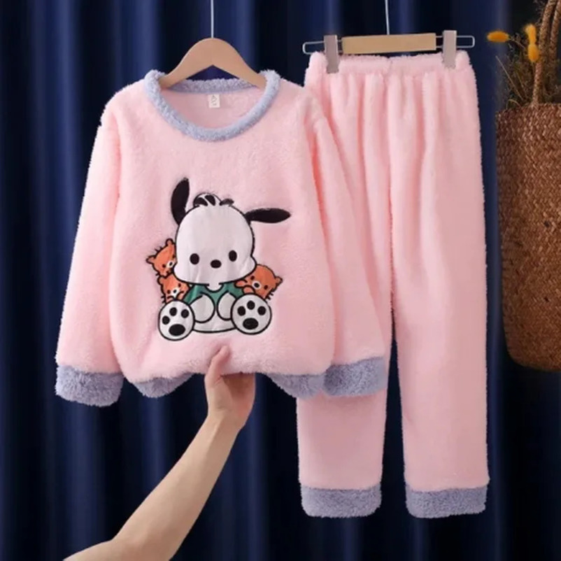 Winter Childrens Pajamas Girls Princess Terrace Coral Velvet Childrens Pajamas Warm Flannel Pajamas Family Clothing Youth Pajama Set 241118