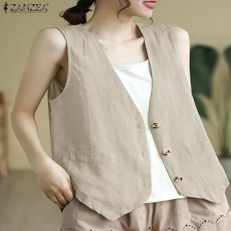 ZANZEA Work Wear Womens Office Tank Top Fashion and Elegant Business Vneck Solid Color Casual Sleeveless Jacket 240819
