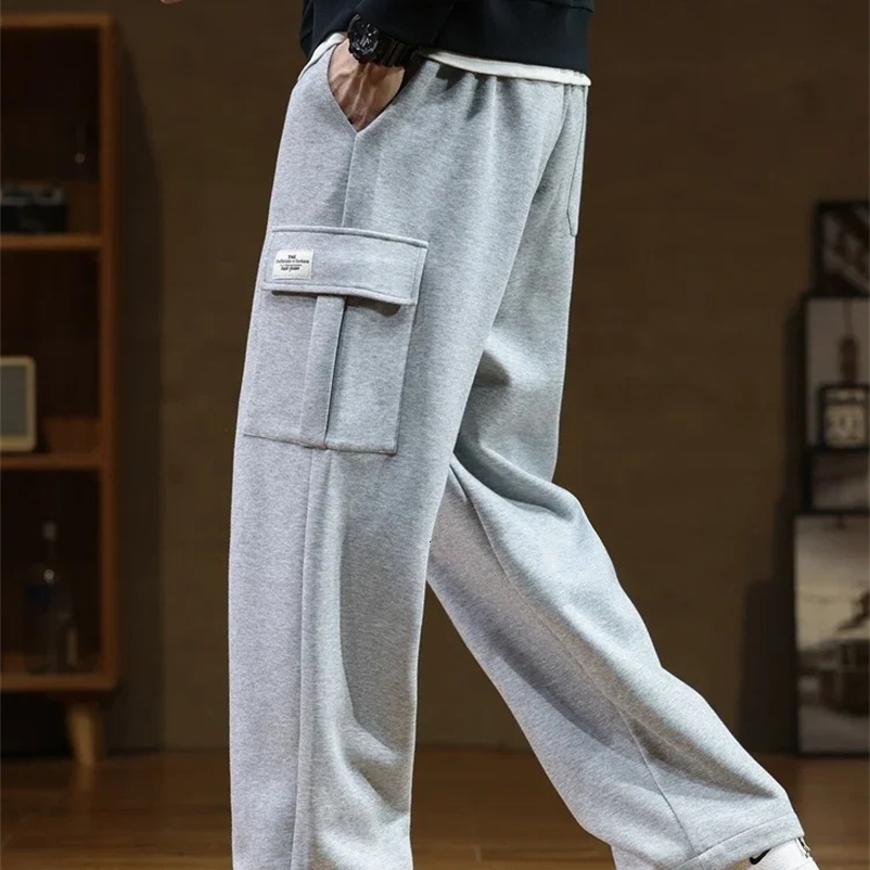 Sweatpants Men Multi-Pockets Drawstring Cotton Casual Wide Pants Male Loose Straight Trousers Large Size 8XL 250516