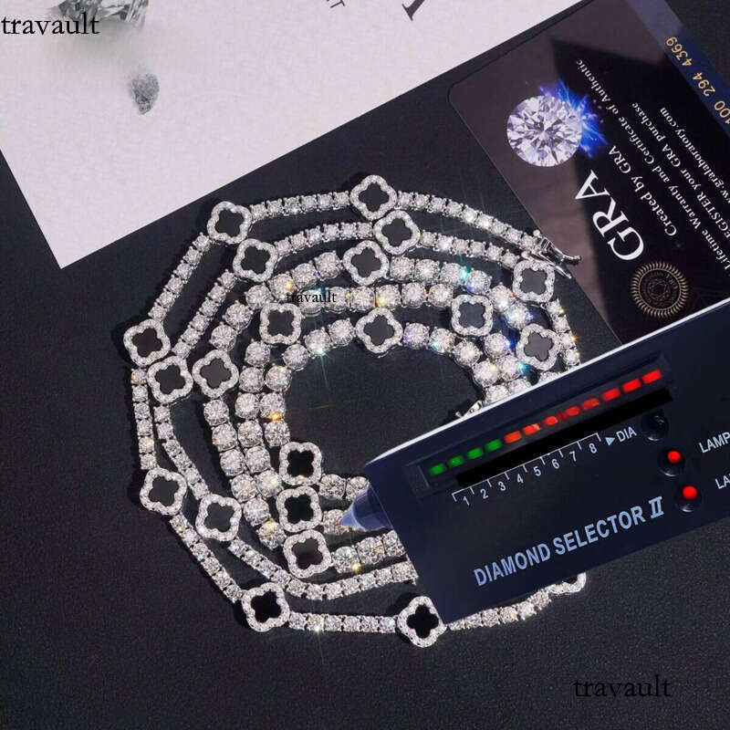 Ready Stocks 3mm 5mm Black Agate Clover Necklace Bracelet Tennis Chain Moissanite Solid Sier
