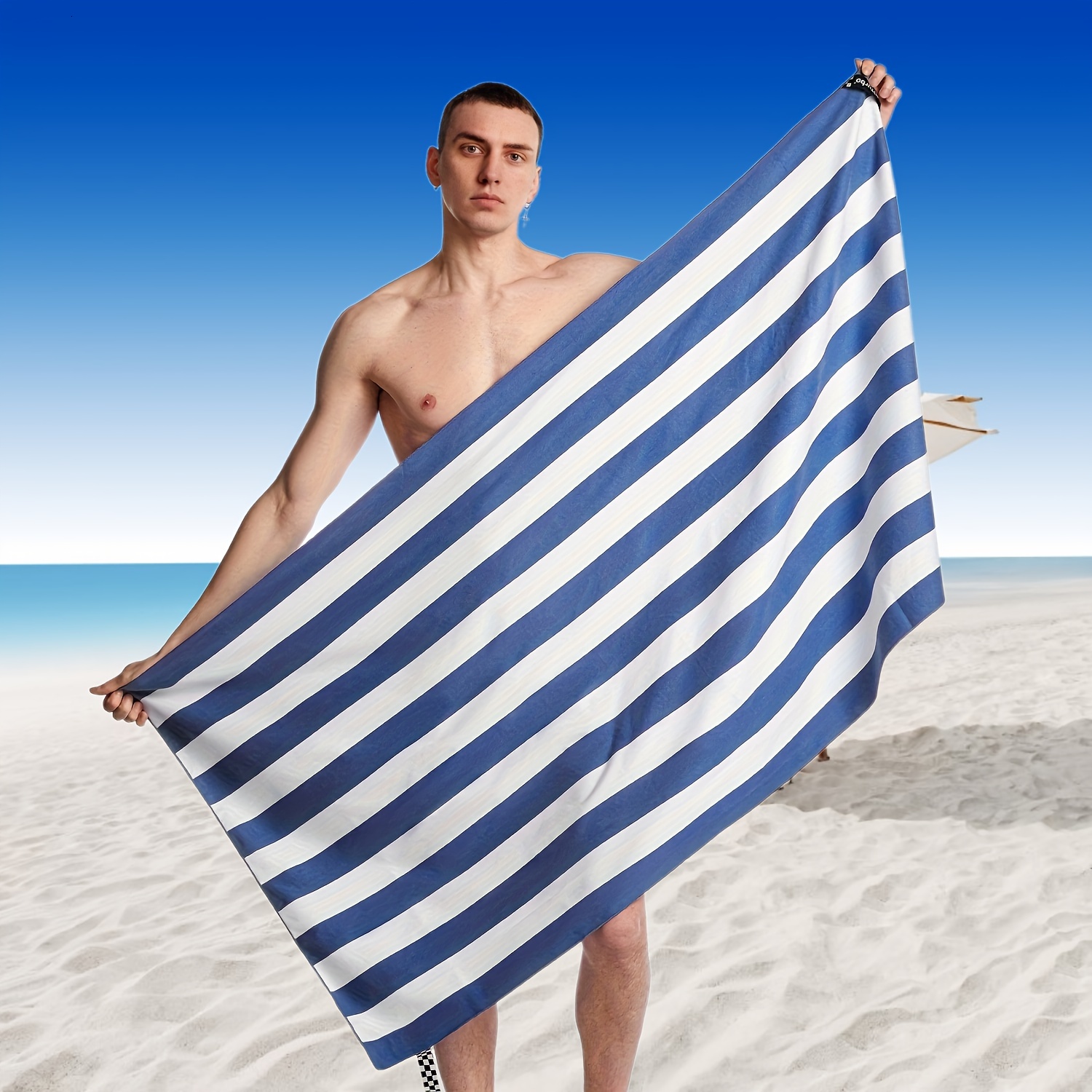 1 Piece HiTurbo Microfiber Towel Quick Dry, Extra Large, Blue White Striped Design, Lightweight and Durable, Suitable for Beach, Travel, Camping, Swim