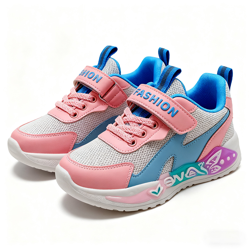 Casual Shoes Girls' Fashion Athletic Sneakers - Breathable Mesh with Velcro Strap, Colorful Butterfly Accent Kids Sports Shoes