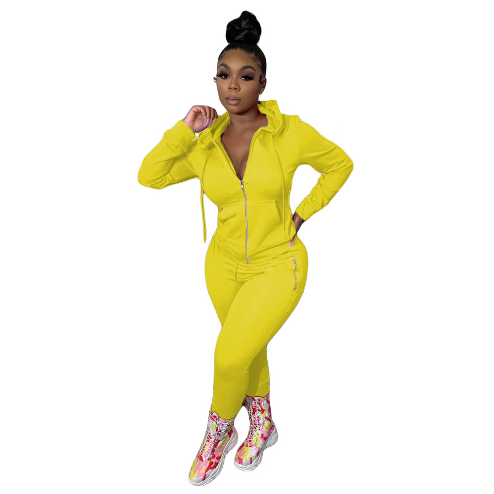 CN0049 Autumn Women's Solid Color Suit Personality Zipper Two-Piece Set