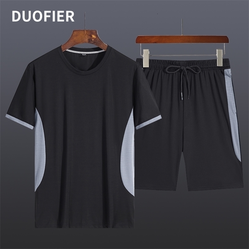 Sets Tracksuit Men Summer Sports Suit Patchwork Breathable Outfit Sportswear T-shirt Shorts Male Suit Running Two Piece Set 210603