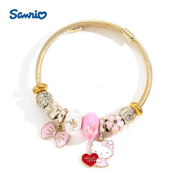 Sanrio Stainless Steel Bangle Cute Hello Kitty Flower Bowknot Charms Bracelets for Women Girls Lovely Accessories Jewelry Gifts L250925