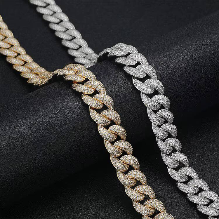 High Quality Iced Out Gold Silver Plated Brass CZ Stone Hip Hop Necklace Fashion Chains