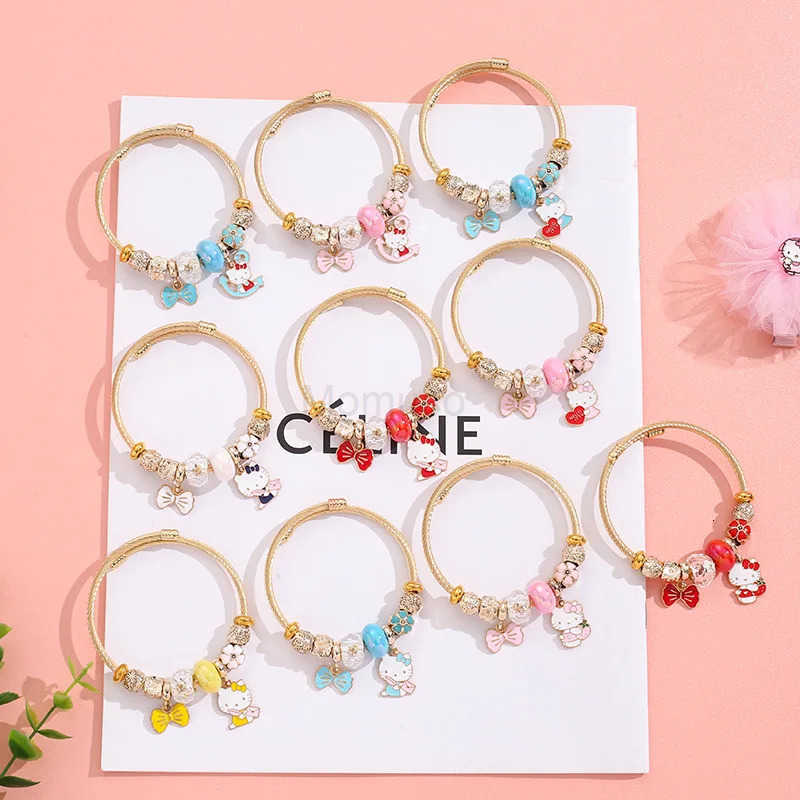 Sanrio Stainless Steel Bangle Cute Hello Kitty Flower Bowknot Charms Bracelets for Women Girls Lovely Accessories Jewelry Gifts L250925