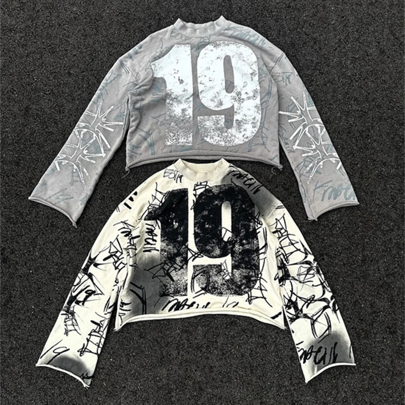 Sweatshirt Long Sleeve Tops Mens Punk Rock Hip Hop Graffiti Print Oversized Pullover Sweatshirt Plus Long Sleeve Short Tops 250109