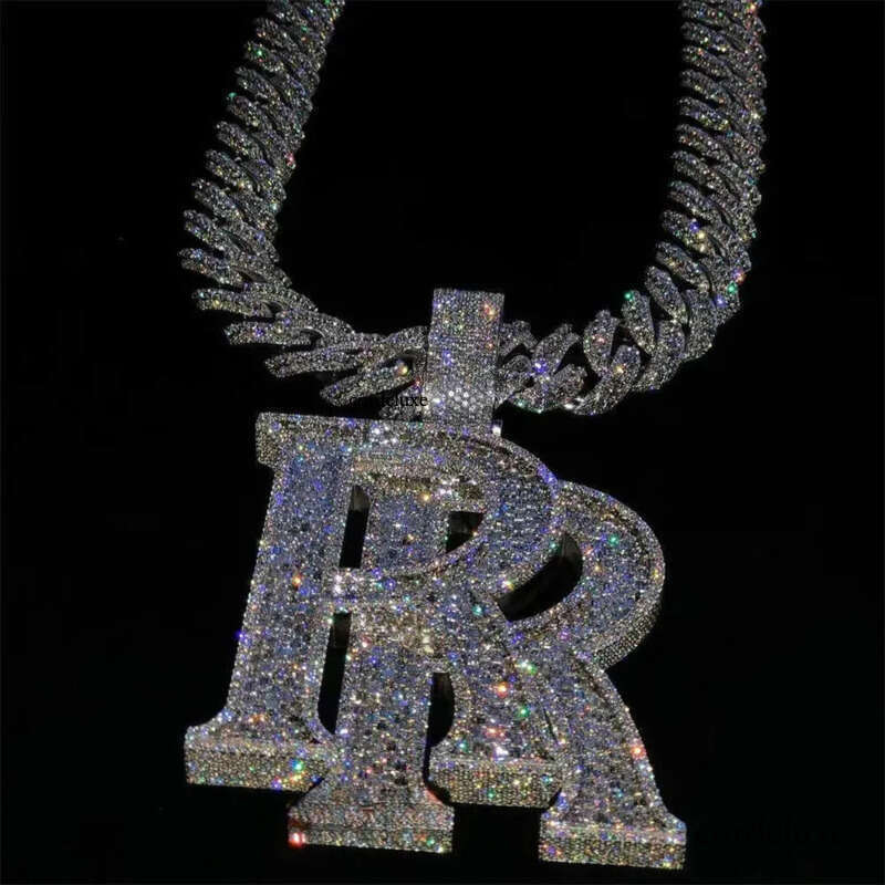 Custom Hip Hop Jewelry Rapper Letter Iced Out Baguette Initial Vvs Moissanite Pendant 41