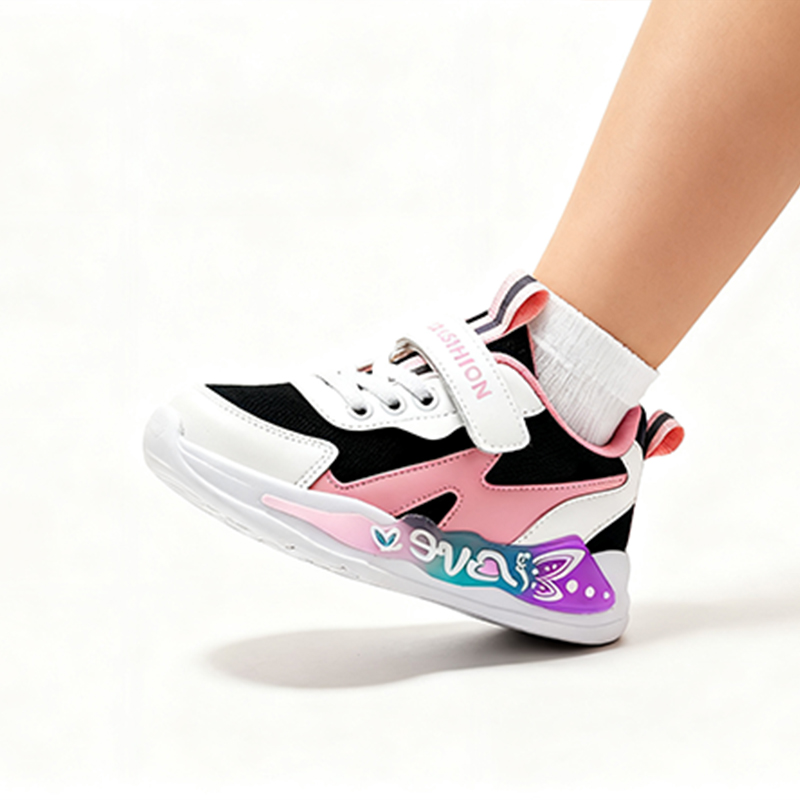 Casual Shoes Girls' Fashion Athletic Sneakers - Breathable Mesh with Velcro Strap, Colorful Butterfly Accent Kids Sports Shoes