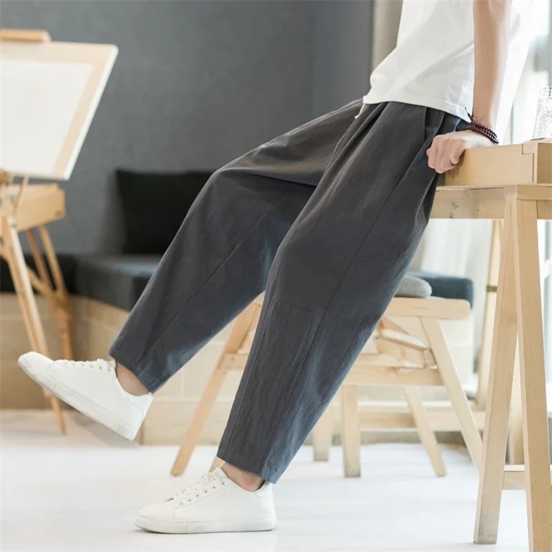 6 Colors Summer Mens Trousers Cotton Linen Fashion Thin Soft Casual Pants Breathable Loose Shorts Straight Pants Streetwear 240530