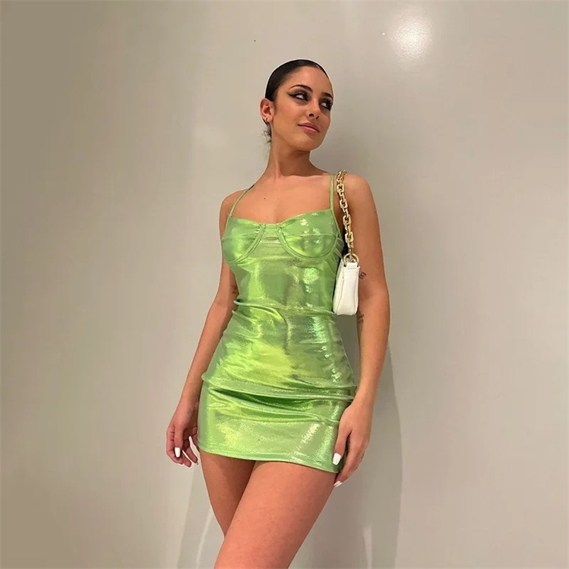 Sexy Slash Neck Mini Dresses PU Slim Solid Fashion Women Strap Sleeveless Streetwear Bodycon Evening Party Club Summer Vestidos 250320
