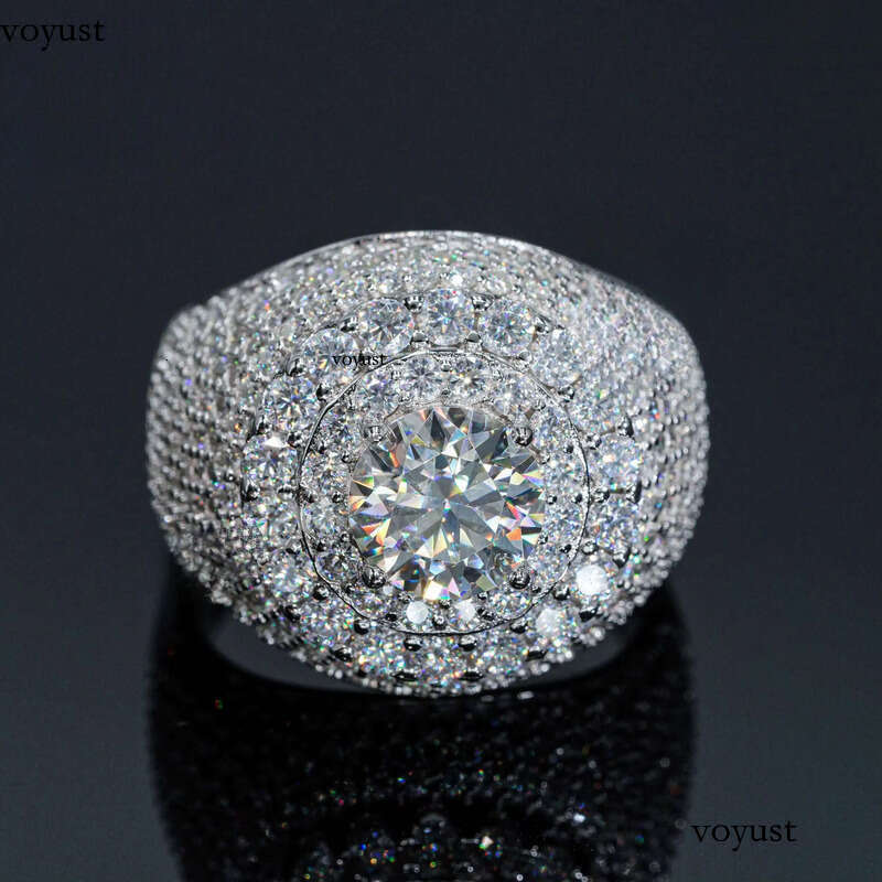 Fashion Fine Jewelry 2 ct Central Cluster Real Gold Plated Sier Rings Men Iced Out VVS Moissanite Ring