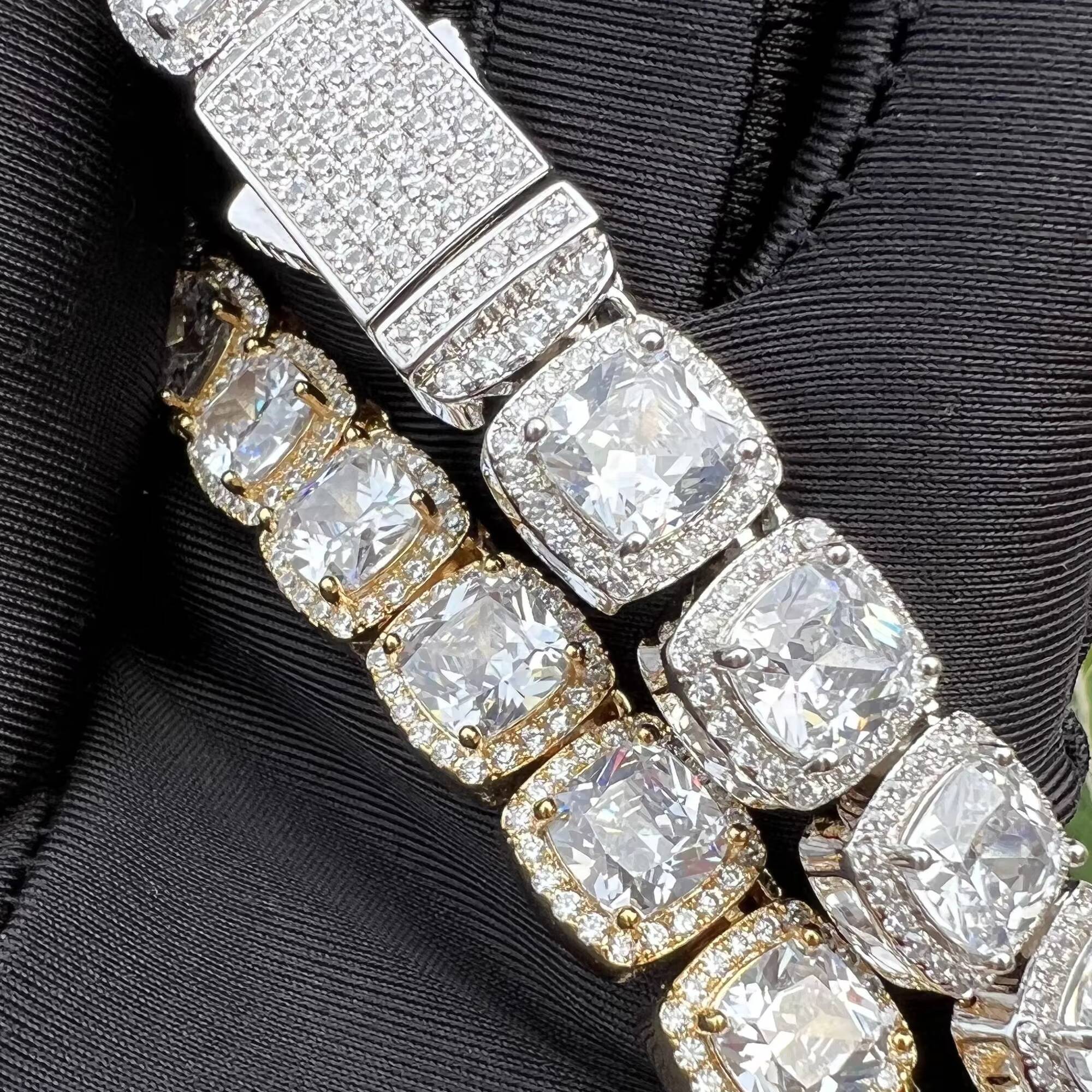 JWY Mens Cuban Link Chain Necklace Economical 925 Silver and Gold Plated Fine Moissanite Jewelry for Party and Gift