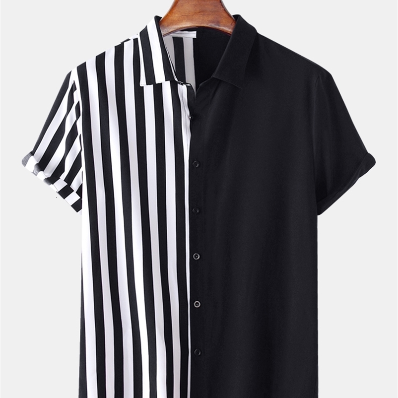 Men's Casual Shirts Charmkpr handsome men's patch work stripe top fashionable casual fit comfortable contrast color Laepl button shirt S-2XL