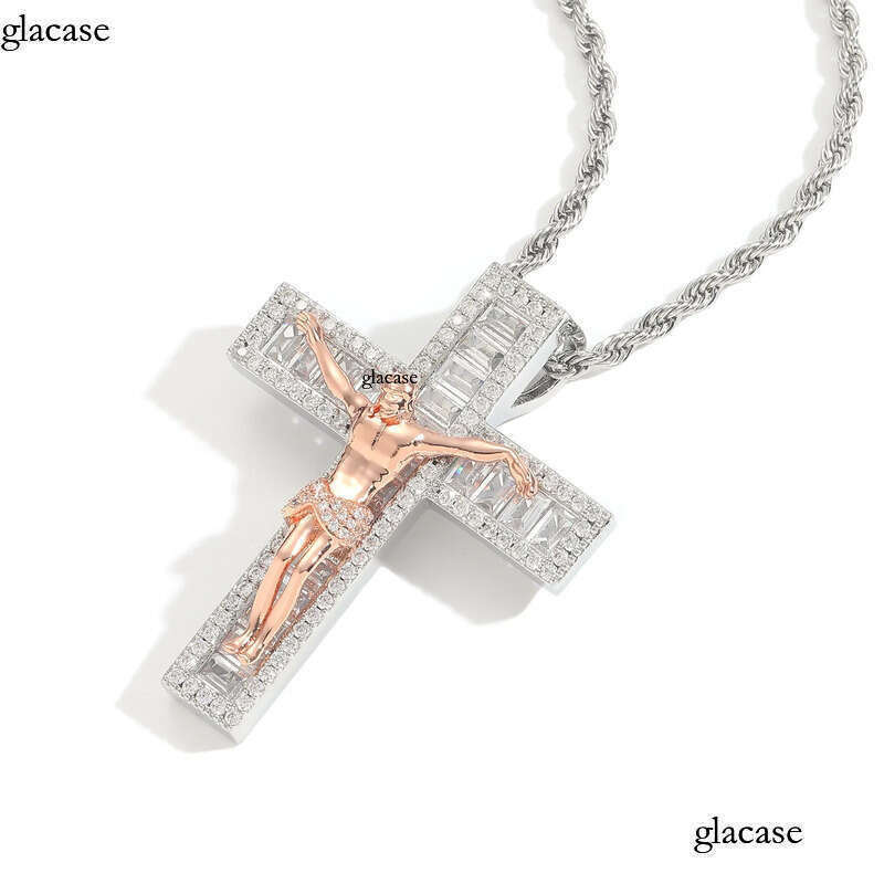 Hip Hop Vintage Rose Jesus Cross Pendant Necklace Gold Plated Religious Jewelry