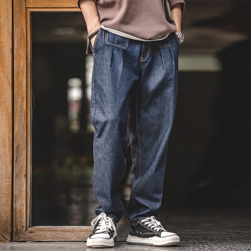 Men's Jeans Maden Retro Denim Wash Baggy Men's Jeans Wide Leg Tapered Pants Fashion Casual Streetwear Jean Straight Elastic Men Trousers 230