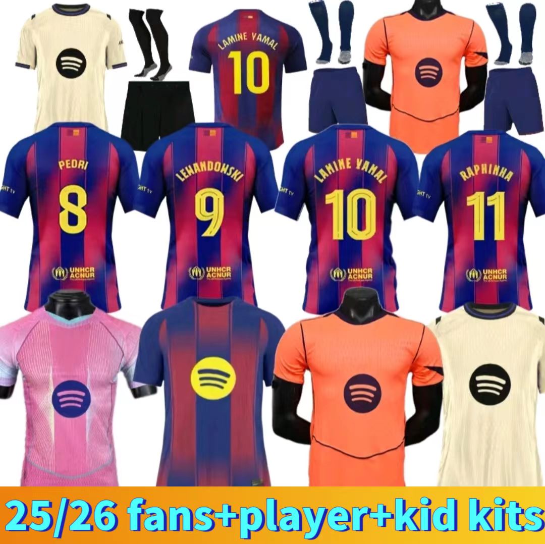 25 26 LAMINE YAMAL PEDRI GAVI Soccer Jersey LEWANDOWSKI FERRAN Camiseta De Football Shirt AUBA JOAO CANCELO F. DE JONG 2025 2026 ANSU FATI Football JOAO FELIX Men Kids