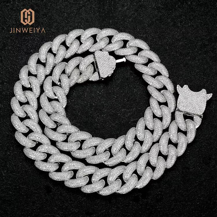 JWY Hiphop 20mm Cuban Link Chain Ice Out Gold Plated Brass Chain with Moissanite for Men for Anniversaries