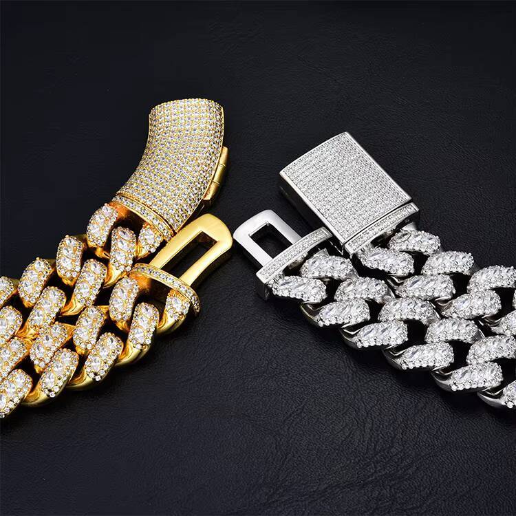 New Arrival Fashion Jewelry 18k Gold Plated SilverMoissanitemoissanite Link Chain Hip Hop Cadena Cubana Iced Out Necklace