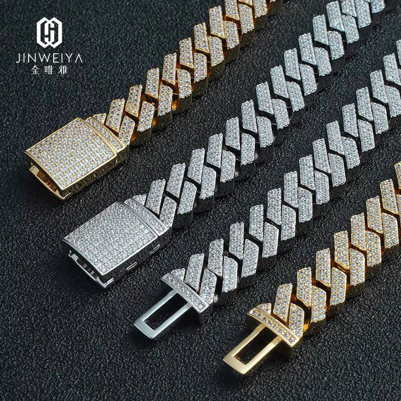 Hip Hop 925 Silver Cuban Chain Necklace for Men VVS Moissanite Moissanite Gold Plated Link Chain for Anniversaries