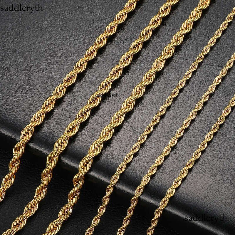 2-6MM Gold Color Twisted Rope Chain Necklace Stainless Steel Never Fade Waterproof Choker For Men Women Fashion Jewelry 86 ae 76
