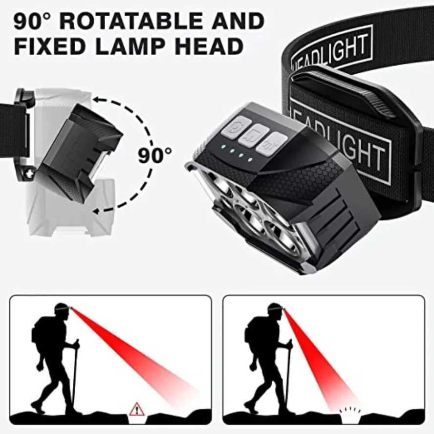 1200 Lumen Led Rechargeable Headlamp Motion Sensor HeadLight Waterproof Head Flashlights For Outdoor Camping Fishing Head Lamp J250925