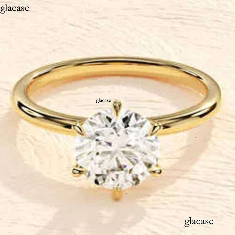 6 Prong Round Engagement Sier Ring/14k Solid Gold 3 Carats Solitaire Moissanite Ring For Wedding